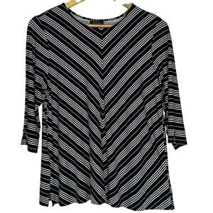 J Jill Wearever Collection Blouse Shirt Womens MP 3/4 Sleeve Black Stripe